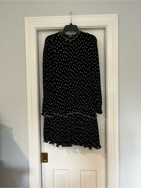 J. Crew Black Long Sleeve Polka Dot Tiered Dress